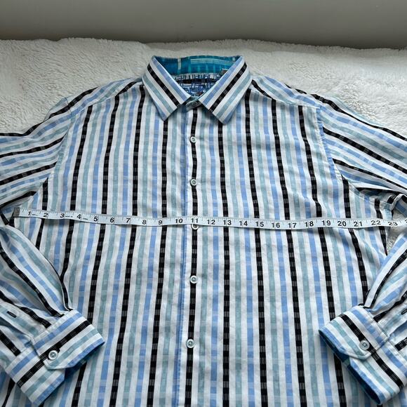 Robert Graham Long Sleeve Button Up Shirt Men's XLarge Blue White Striped‎ - Picture 3 of 8